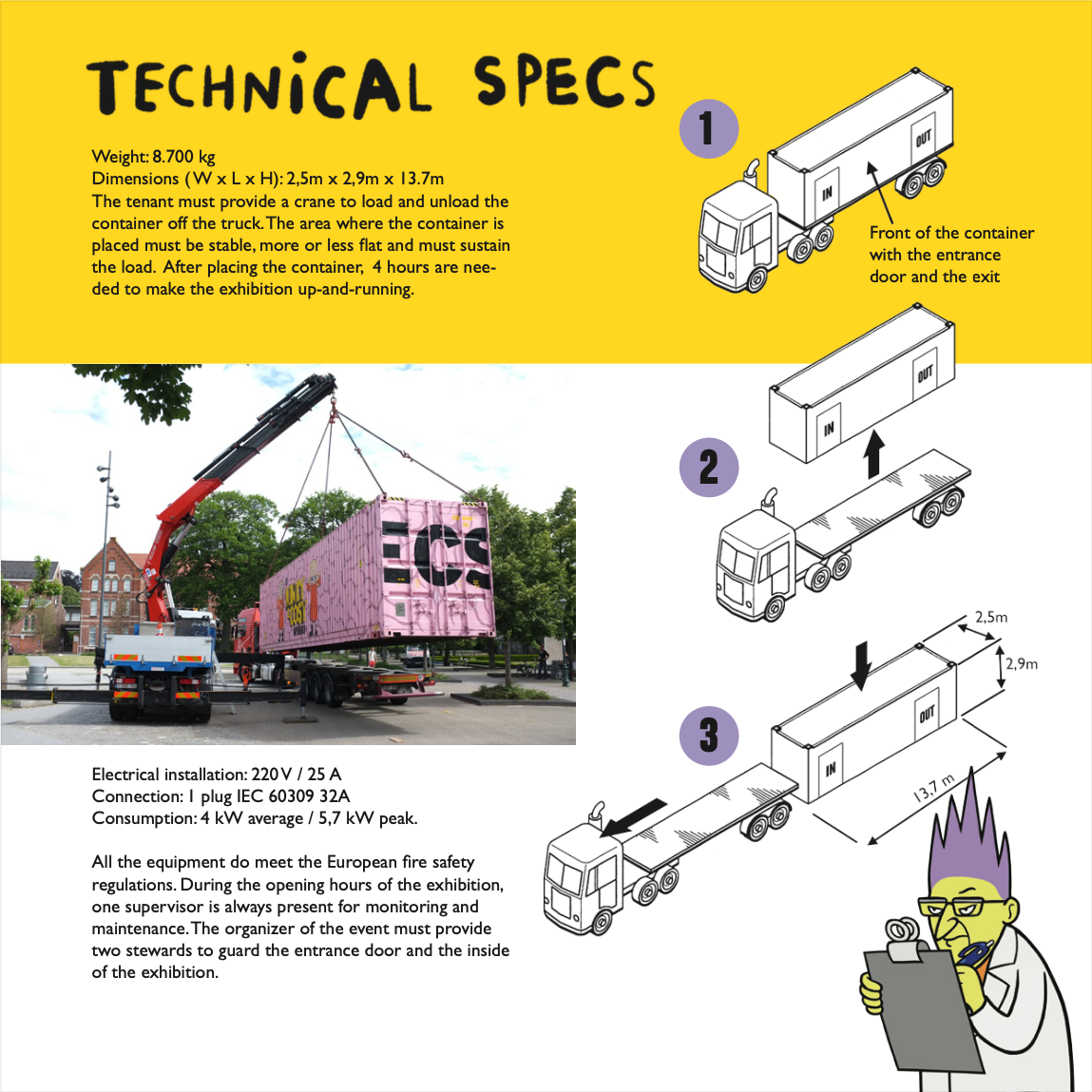 Technical specs to unload the container upon arrival.